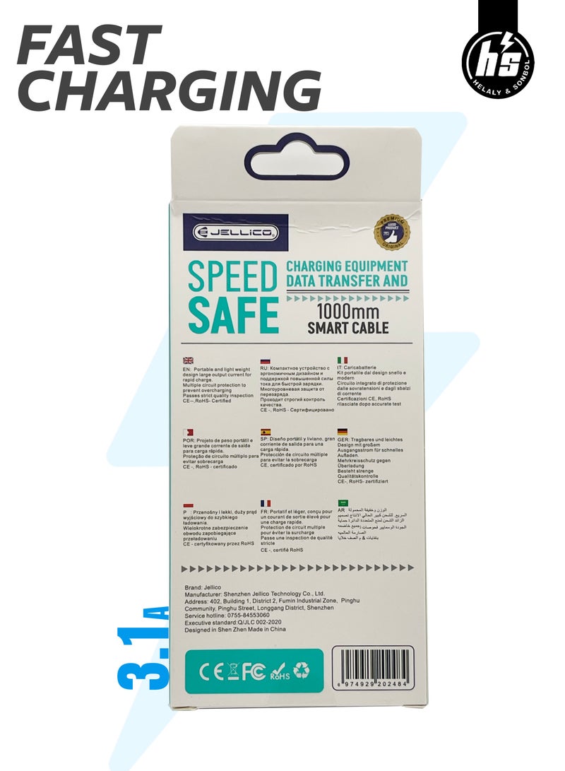 اتش اس كابل شحن USB إلى Type-C بقوة 3.1 أمبير – طرف استانلس متين – موديل B18 - Image 2