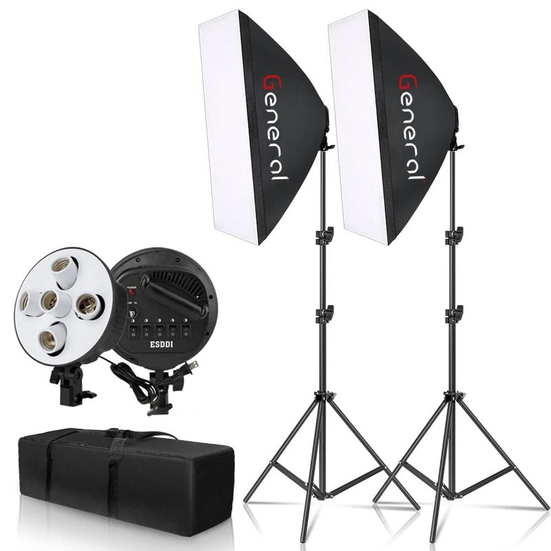 Lighting Kit Photography Photo Studio Video Continuous Light Stand Two 50 X 70cm Softbox Ten Bulbs Two 5-Light Holder - Image 2