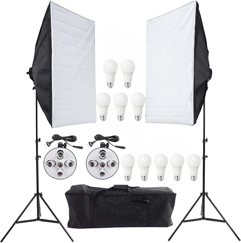 Lighting Kit Photography Photo Studio Video Continuous Light Stand Two 50 X 70cm Softbox Ten Bulbs Two 5-Light Holder - Image 1