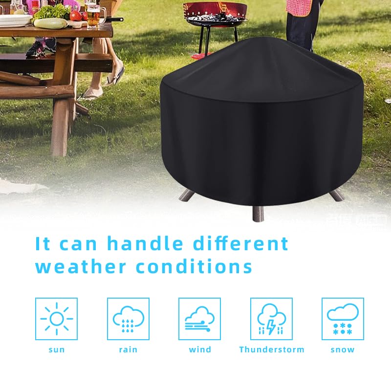 maobutte Round Fire Pit Cover for 22-34 Inch Firepit, Heavy Duty Outdoor Patio Fireplace Covers - Waterproof Dustproof Anti UV and Tear Resistant - Image 5