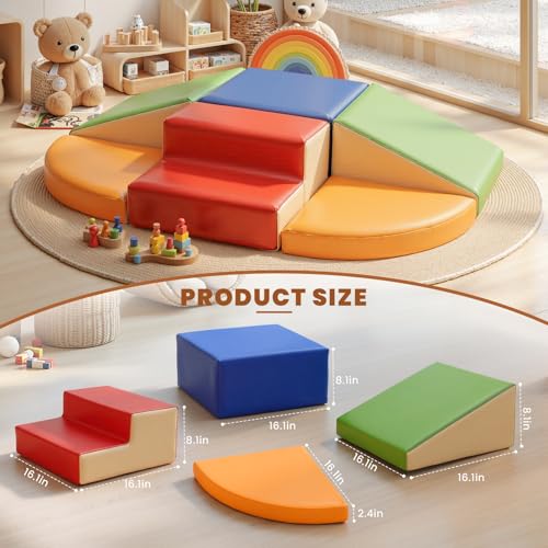 Hoohtoot Foam Climbing Blocks for Toddlers 6Piece Soft Play Set PU Leather Climbing and Crawling Toys Indoor Baby Learning Gym Kids Play Structure for Birthday Gift - Image 5