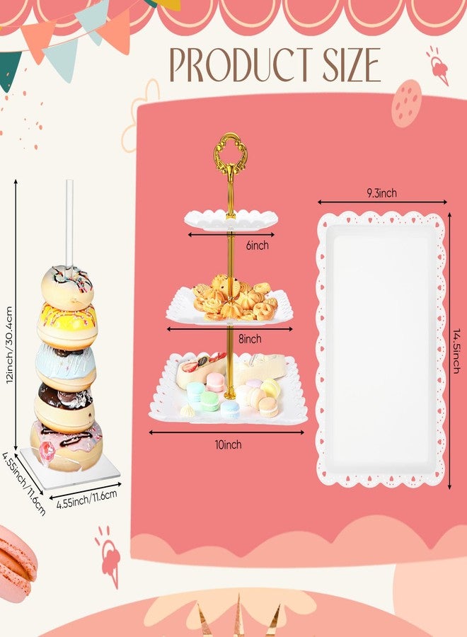 FillTouch 10 Pcs Dessert Table Display Set Including Cupcake Stand Holder Tier Tower, Serving Tray Combo, 21 Holes Lollipop Display Stand, Donut Bagel Stand, 3 Tier Large Shelf Risers, Food Clip - Image 3
