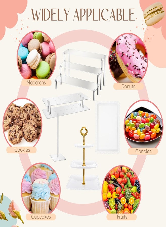 FillTouch 10 Pcs Dessert Table Display Set Including Cupcake Stand Holder Tier Tower, Serving Tray Combo, 21 Holes Lollipop Display Stand, Donut Bagel Stand, 3 Tier Large Shelf Risers, Food Clip - Image 4
