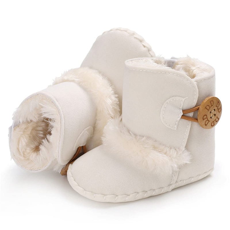 HsdsBebe Isbasic Infant Baby Buttons Snow Boots Anti-Skid Rubber Sole for Toddler Boys Girls Winter Warm Crib Shoes (12-18 Months, A/White) - Image 4