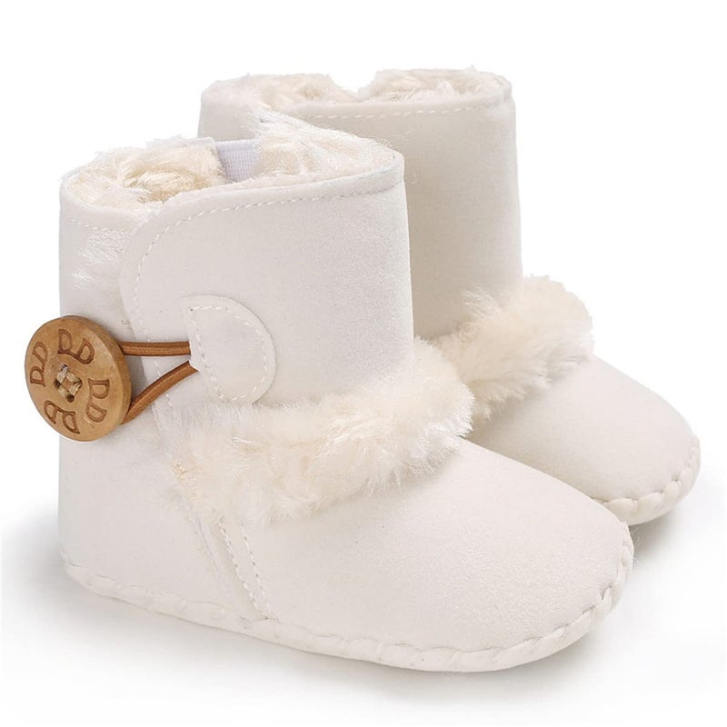HsdsBebe Isbasic Infant Baby Buttons Snow Boots Anti-Skid Rubber Sole for Toddler Boys Girls Winter Warm Crib Shoes (12-18 Months, A/White) - Image 1