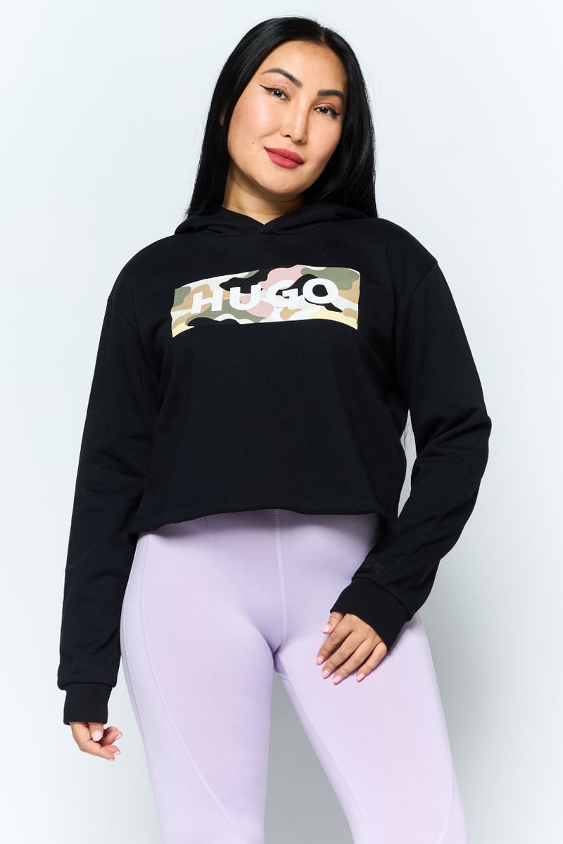 HUGO by Hugo Boss Women Long Sleeve Brand Logo Hoodies, Black  - Image 1