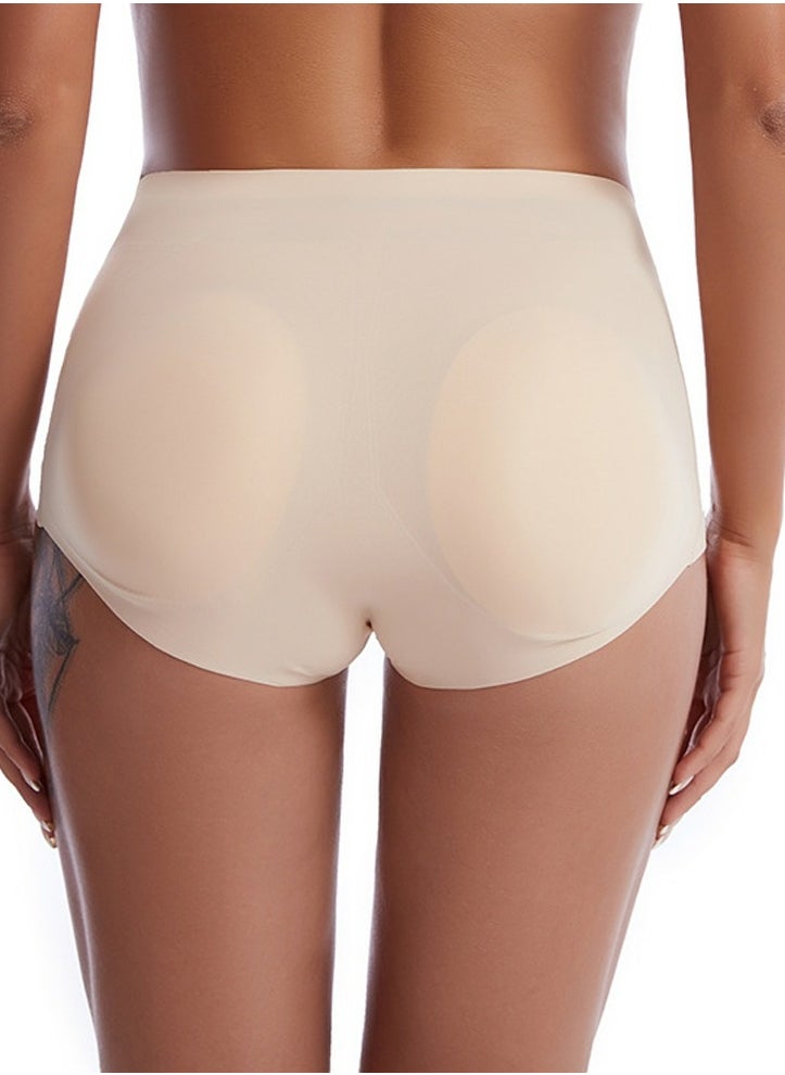 Loquat - Women's Solid Color Seamless Underwear Low-Waisted Sponge Pad Hip Lift Boxer Briefs Soft Stretch Underwear Panties Beige - Image 1