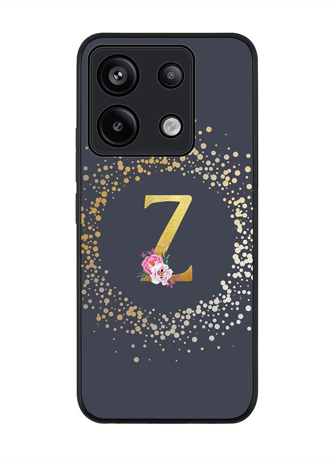 Stylizedd Rugged Black edge case for Poco X6 5G, Slim Cover - Custom Monogram Initial Letter Floral Pattern Alphabet - Z (Grey ) - Image 1