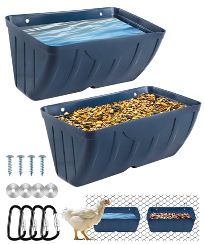 HamyHo Chicken Feeders 2 Pack Duck Feeders and Waterers Hanging Poultry Water Feeder Livestock Fence Feeder Feed Trough and Waterer Bucket with Clips Blue - Image 1