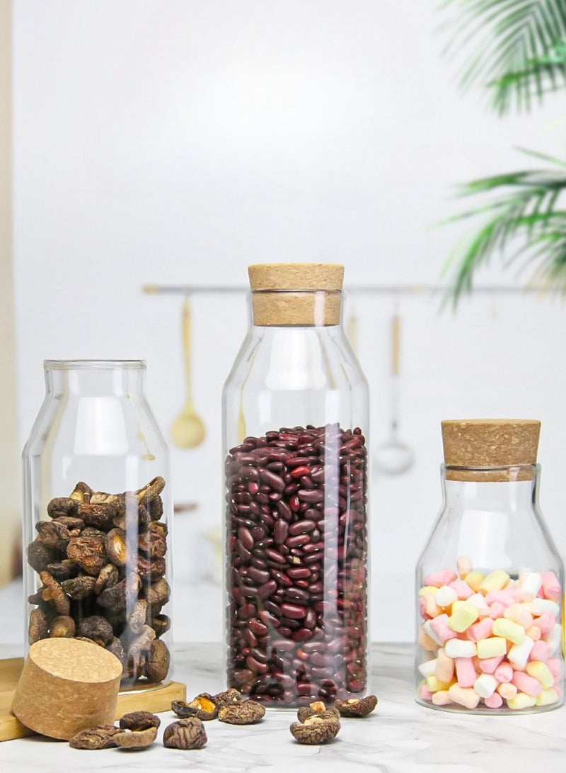 GoldenLike Storage Glass Jar Set Food Storage Tank With Wooden Lid Clear Nut Storage Tank Airtight Container Kitchen Jars for Cereal Sugar Pasta Coffee Beans, 3 Set,  600ml/900ml/1200ml - Image 1