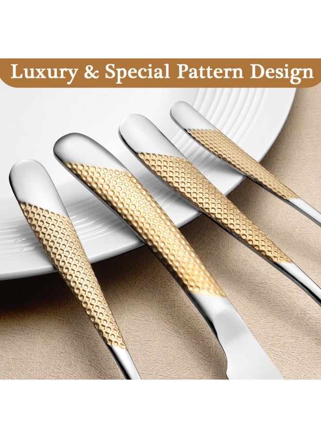 دوغي طقم أدوات مائدة من 24 قطعة من الفولاذ المقاوم للصدأ المطروق بالذهب، طقم أدوات مائدة من الفولاذ المقاوم للصدأ بدرجة الغذاء الفاخرة، تصميم فاخر وأدوات مائدة مصقولة كالمرآة، طقم أدوات للأكل مع شوكة وسكين وملعقة - Image 5
