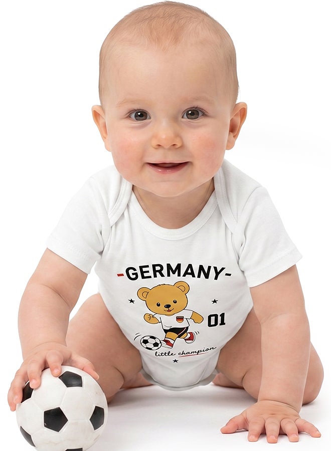 Nurtur FIFA Germany Football Printed Unisex Baby Onesie, Little Champion Teddy Graphic, Soft Cotton Infant Bodysuit - White - Image 5