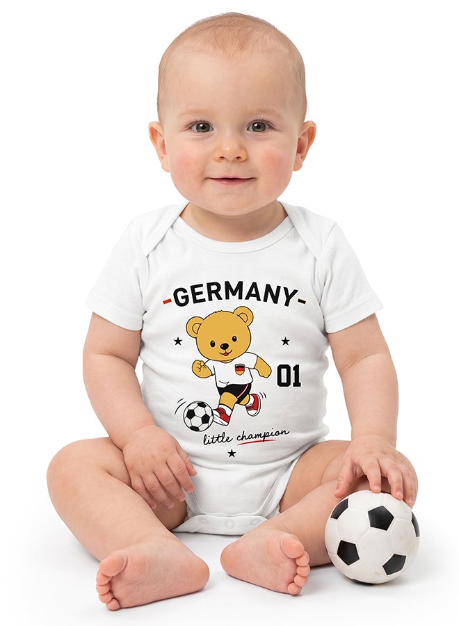 Nurtur FIFA Germany Football Printed Unisex Baby Onesie, Little Champion Teddy Graphic, Soft Cotton Infant Bodysuit - White - Image 3
