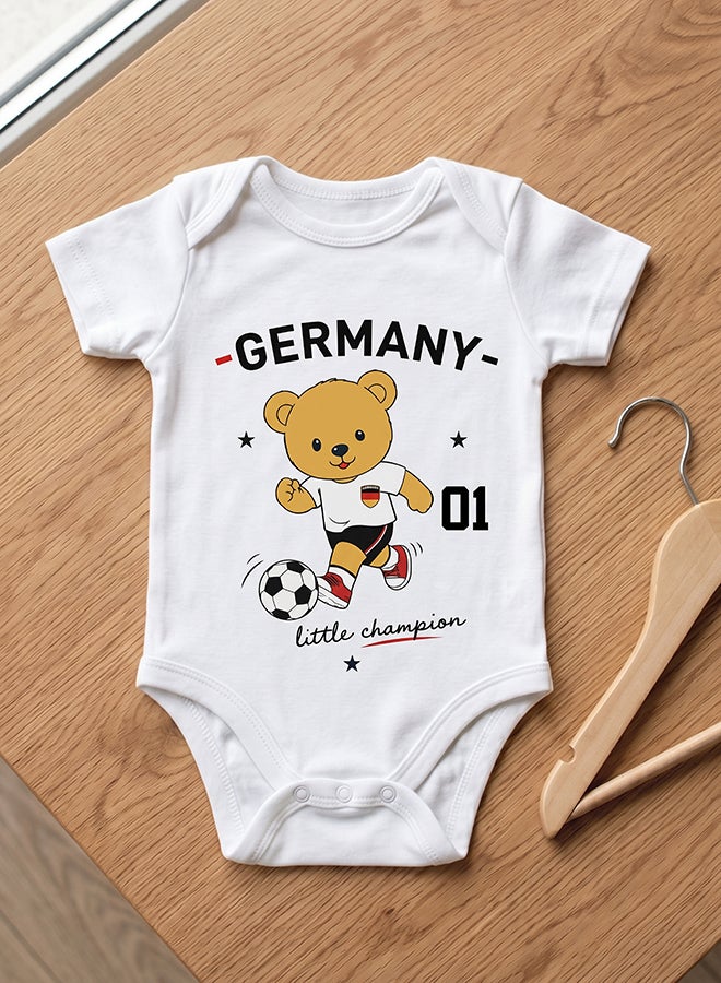 Nurtur FIFA Germany Football Printed Unisex Baby Onesie, Little Champion Teddy Graphic, Soft Cotton Infant Bodysuit - White - Image 1