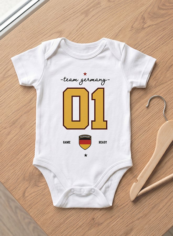 Nurtur FIFA Germany Football Printed Unisex Baby Onesie, Little Champion Teddy Graphic, Soft Cotton Infant Bodysuit - White - Image 2
