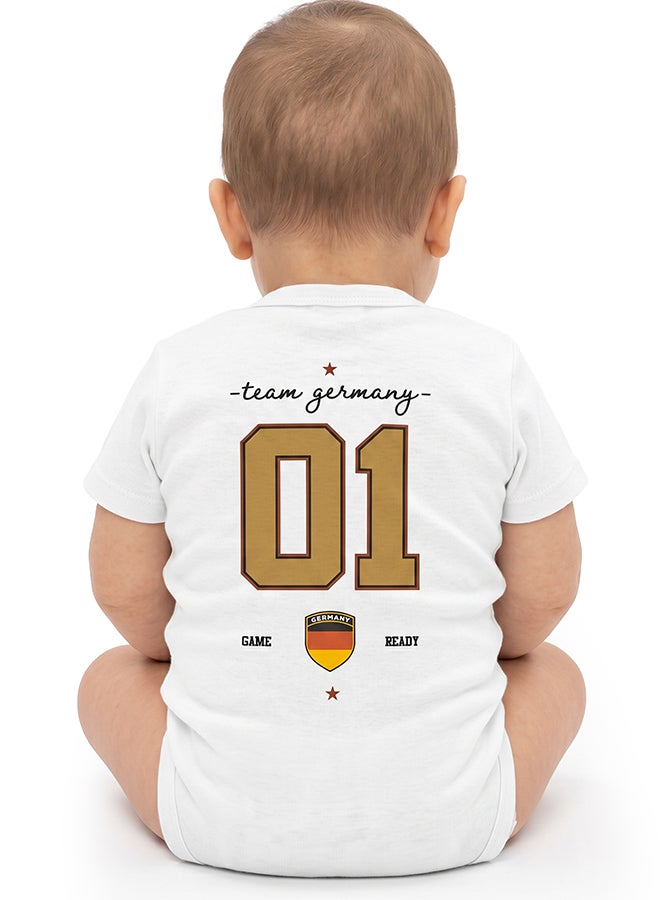 Nurtur FIFA Germany Football Printed Unisex Baby Onesie, Little Champion Teddy Graphic, Soft Cotton Infant Bodysuit - White - Image 4