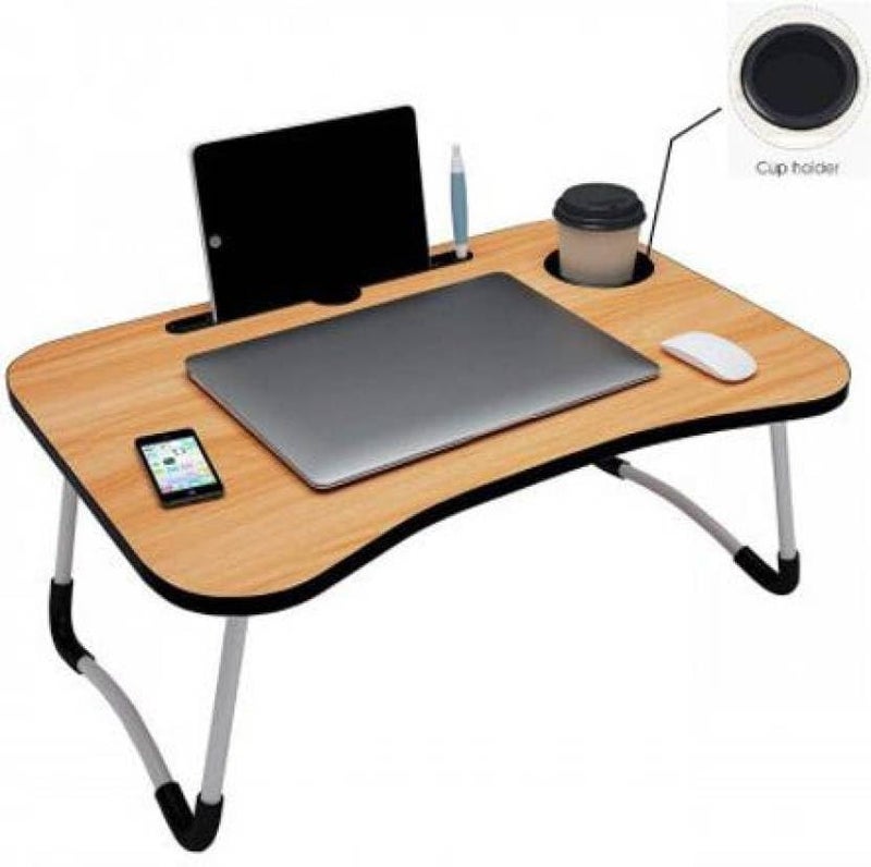 YAJNAS Wooden Multipurpose Foldable Laptop Table with Cup Tab Holder Table Holder Study Table Breakfast Table Foldable Portable Table Color Beige - Image 2