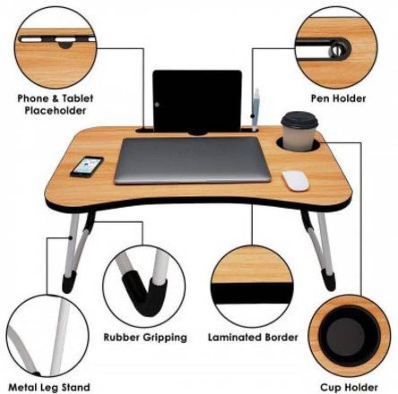 YAJNAS Wooden Multipurpose Foldable Laptop Table with Cup Tab Holder Table Holder Study Table Breakfast Table Foldable Portable Table Color Beige - Image 4