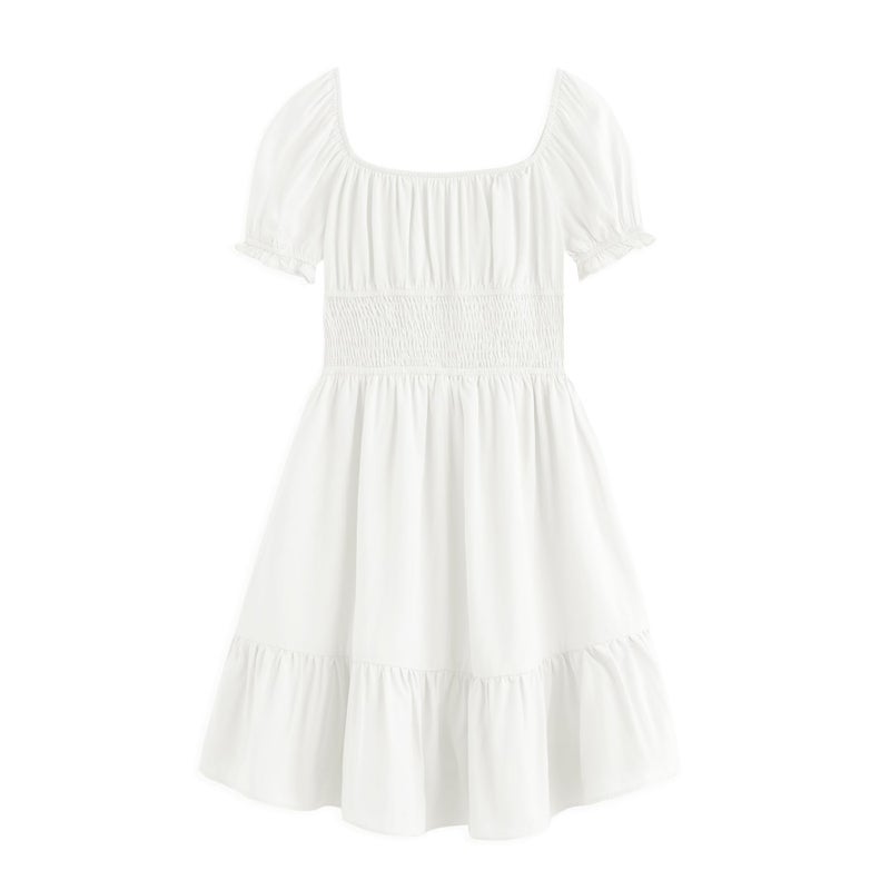 Simplee kids Girls Dresses Off The Shoulder Girl Summer Dress Tween Smocked Ruffle Puff Sleeves Dresses for Kids 4-15 Years White - Image 3