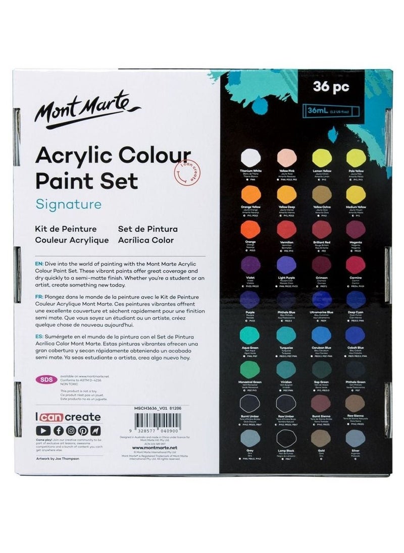 Mont Marte - 36-Piece Signature Acrylic Colour Paint Set 36ml Content - Image 1
