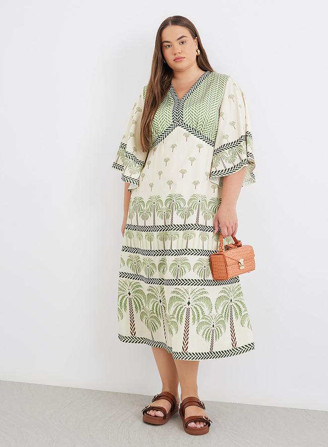 ستايلي فستان ميدي كفتان ستايلي بلس بطبعة استوائية - Image 1