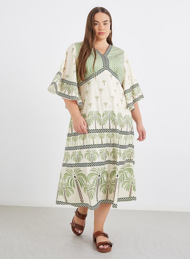 ستايلي فستان ميدي كفتان ستايلي بلس بطبعة استوائية - Image 2