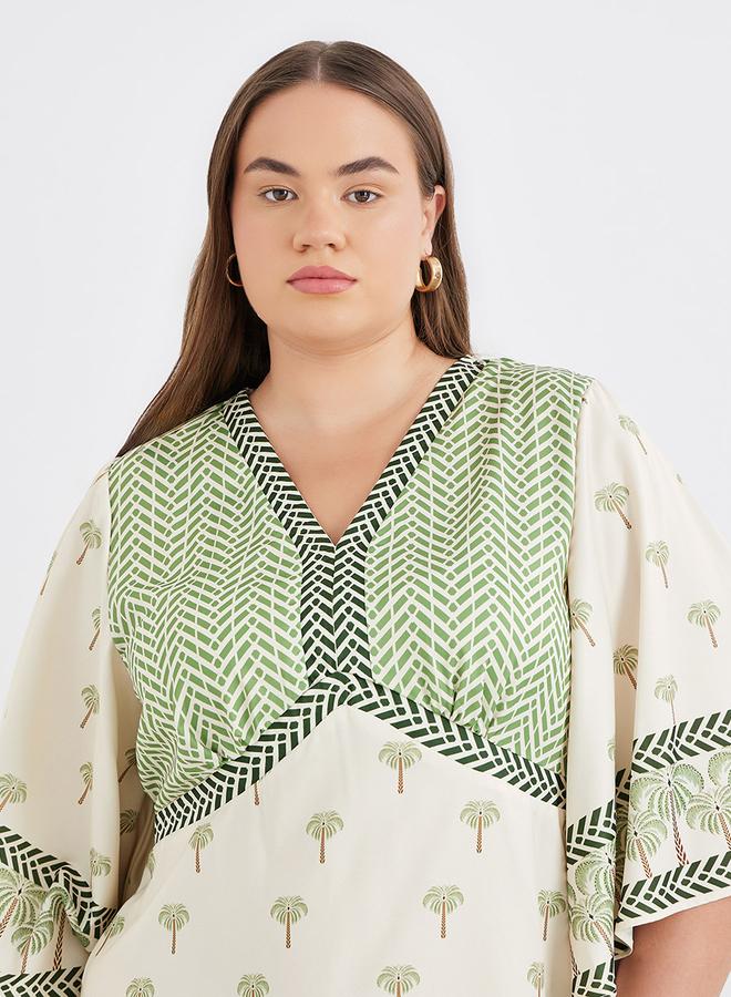 ستايلي فستان ميدي كفتان ستايلي بلس بطبعة استوائية - Image 4