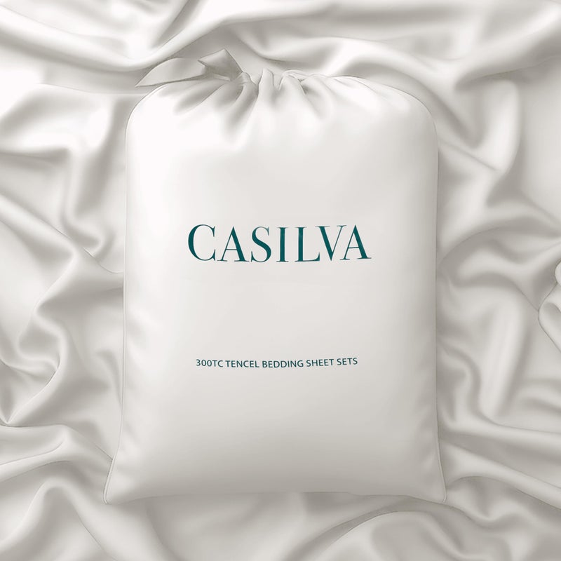 CASILVA Eucalyptus Sheets - Infused with Silver for Anti-Odor, Softer Than Silk Fibers, More Cooling Than Cotton - Perfect for Hot Sleepers & Sensitive Skin - 100% Tencel Lyocell - Queen Sheet Set - Image 1