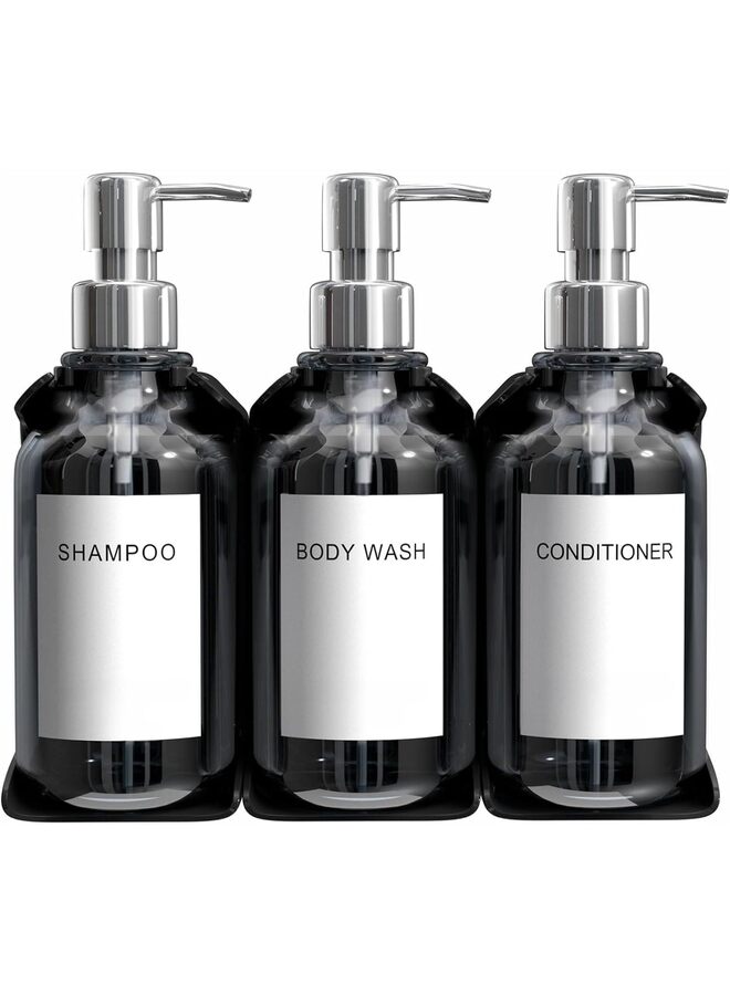 3 PCS Soap Dispenser, 500ml Shower Soap Dispenser Wall Mounted Plastic Clear Bottles with Silver Pumps - Modern Shower Dispenser, Shower Shampoo Dispenser(SILVER) - Image 1