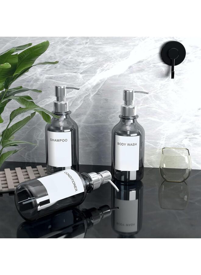 3 PCS Soap Dispenser, 500ml Shower Soap Dispenser Wall Mounted Plastic Clear Bottles with Silver Pumps - Modern Shower Dispenser, Shower Shampoo Dispenser(SILVER) - Image 3