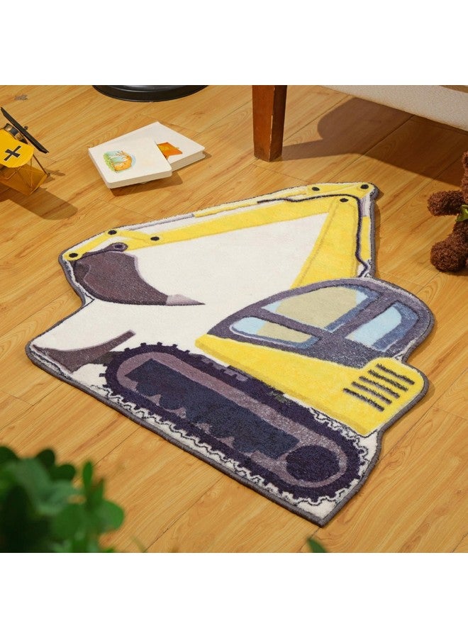 Tinideya 30 Inch Kids Excavator Bedroom Rug, Hand Tufted Boys Nonslip Bathroom Mat, Decorative Construction Trucks Play Area Rug, Cute Soft Fluffy Mat for Bathroom, Bedroom, Nursery Decor - Image 1