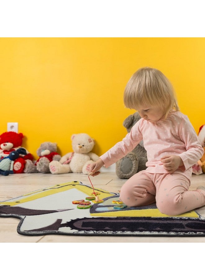 Tinideya 30 Inch Kids Excavator Bedroom Rug, Hand Tufted Boys Nonslip Bathroom Mat, Decorative Construction Trucks Play Area Rug, Cute Soft Fluffy Mat for Bathroom, Bedroom, Nursery Decor - Image 5