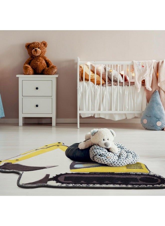 Tinideya 30 Inch Kids Excavator Bedroom Rug, Hand Tufted Boys Nonslip Bathroom Mat, Decorative Construction Trucks Play Area Rug, Cute Soft Fluffy Mat for Bathroom, Bedroom, Nursery Decor - Image 4
