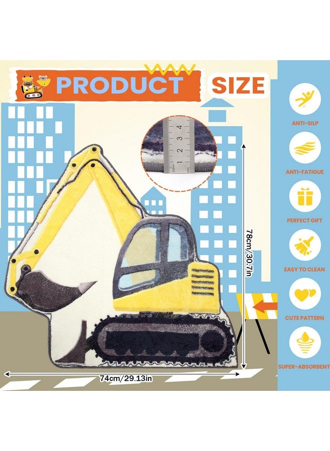 Tinideya 30 Inch Kids Excavator Bedroom Rug, Hand Tufted Boys Nonslip Bathroom Mat, Decorative Construction Trucks Play Area Rug, Cute Soft Fluffy Mat for Bathroom, Bedroom, Nursery Decor - Image 2