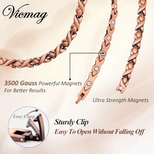 Vicmag Copper Magnetic Necklace for Women Men - Ultra Strength Magnets-99.9% Solid Pure Copper Ring Necklace for Neck Gift - Image 4