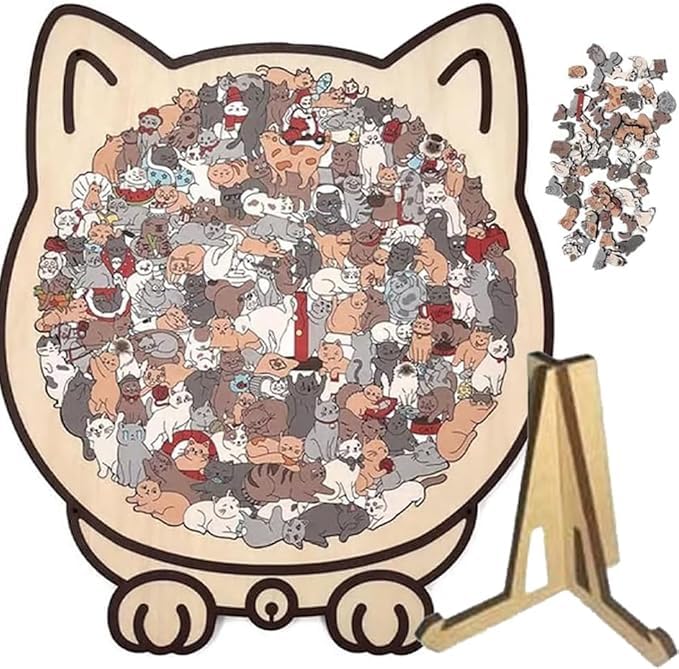 Lucift 135Piece Colored Cat Shaped Wooden Jigsaw Puzzle Cats Shaped Wooden Puzzle Unique Animal Shape Wood Puzzle Creative Gifts for Cats Lovers Home Decor - Image 1