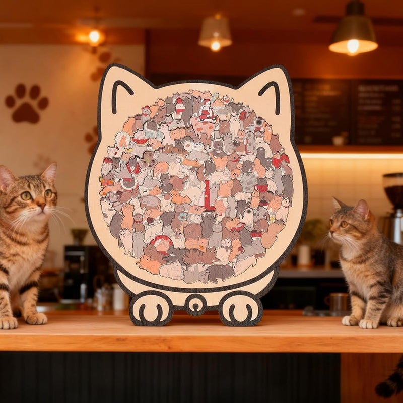 Lucift 135Piece Colored Cat Shaped Wooden Jigsaw Puzzle Cats Shaped Wooden Puzzle Unique Animal Shape Wood Puzzle Creative Gifts for Cats Lovers Home Decor - Image 5