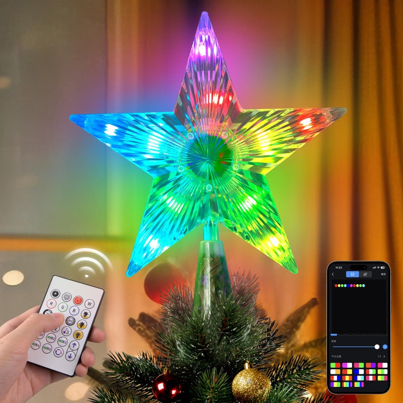 Aokna Christmas Tree Topper Star Remote APP Controlled Smart Treetop 75 20 Color Modes Christmas Star LED Lighted USB Powered for Xmas Holiday Party Decorations Gift Indoor and Outdoor - Image 2