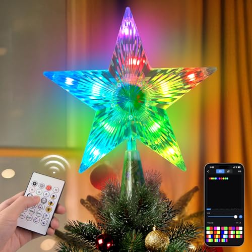 Aokna Christmas Tree Topper Star Remote APP Controlled Smart Treetop 75 20 Color Modes Christmas Star LED Lighted USB Powered for Xmas Holiday Party Decorations Gift Indoor and Outdoor - Image 1