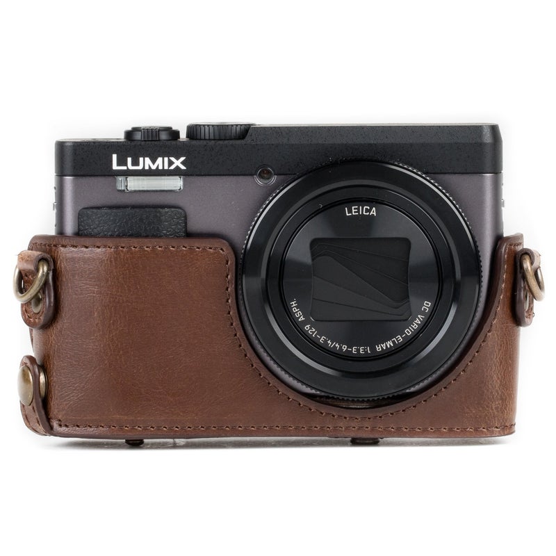 MegaGear MG1259 Ever Ready Leather Camera Case compatible with Panasonic Lumix DC-ZS80, DC-ZS70, DC-TZ95, DC-TZ90 - Dark Brown - Image 3