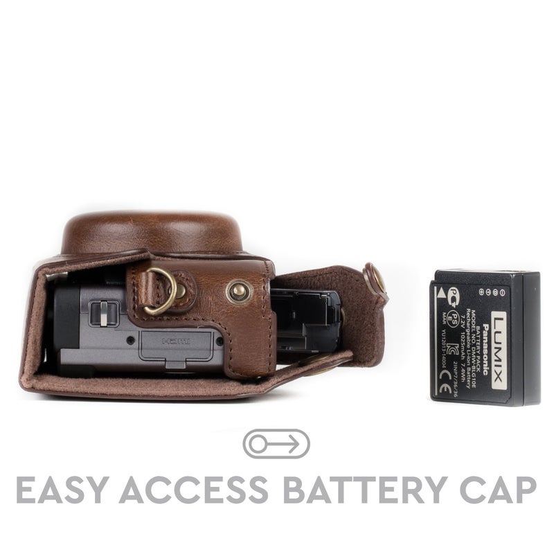 MegaGear MG1259 Ever Ready Leather Camera Case compatible with Panasonic Lumix DC-ZS80, DC-ZS70, DC-TZ95, DC-TZ90 - Dark Brown - Image 5