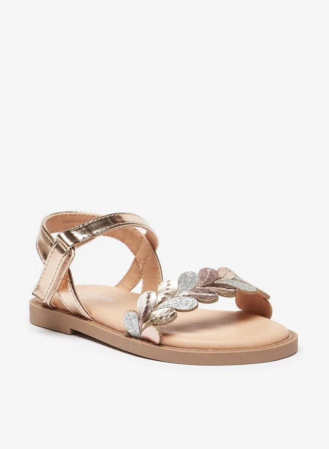 JUNIORS Girls Strappy Flat Sandals with Hook and Loop Closure