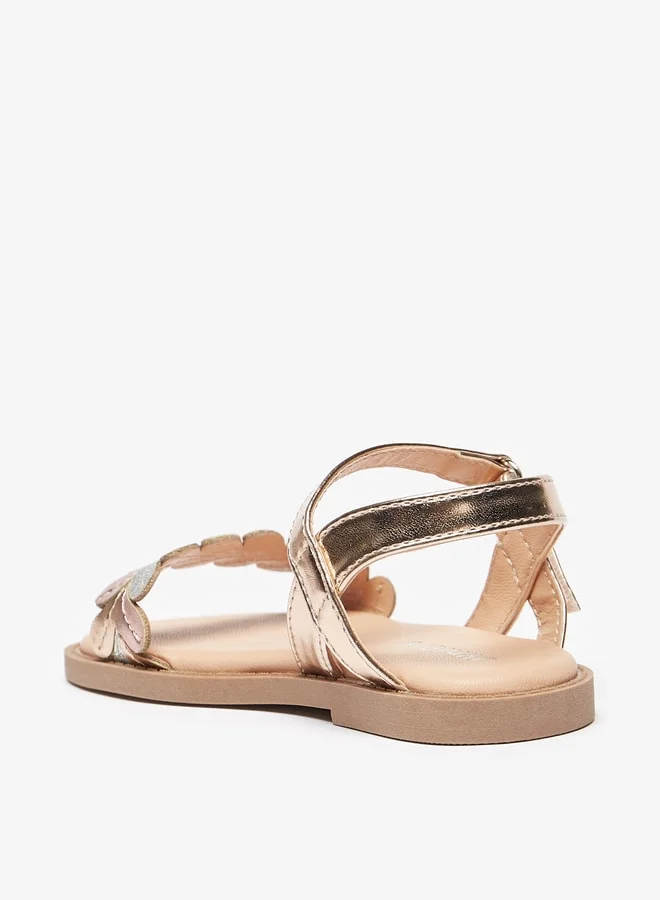 JUNIORS Girls Strappy Flat Sandals with Hook and Loop Closure
