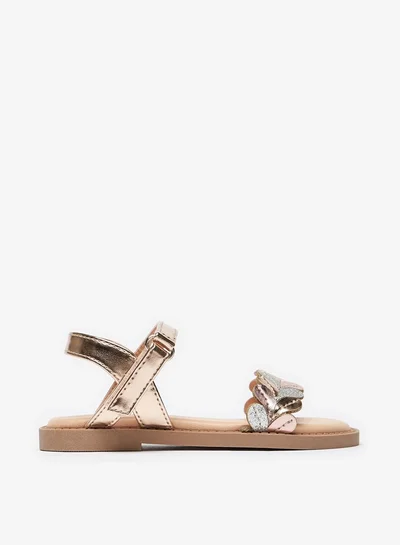 JUNIORS Girls Strappy Flat Sandals with Hook and Loop Closure