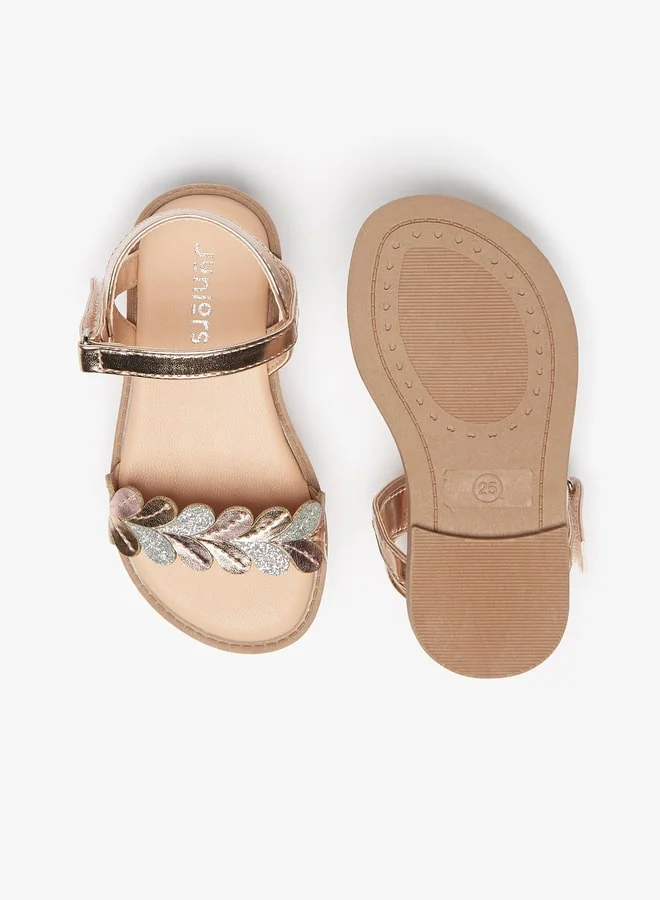 JUNIORS Girls Strappy Flat Sandals with Hook and Loop Closure