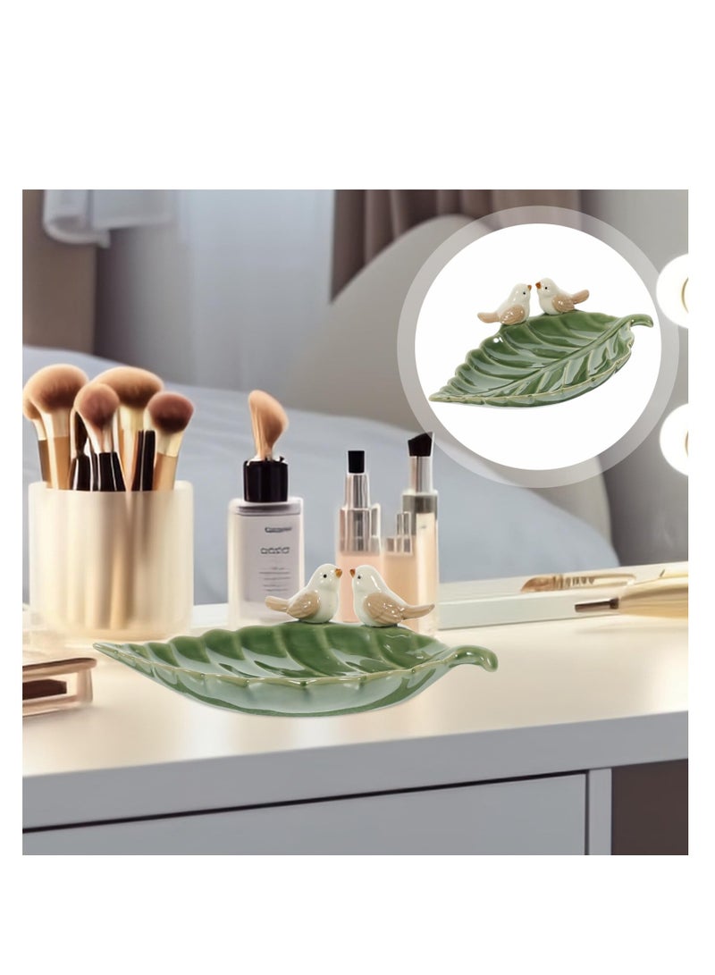 SOLARAE Decorative Tray Leaf Trinket Dish Ceramic Ring Dish Holder Bird Jewelry Dish Vintage Trinket Tray Key Coin Holder Candy Bowl Boho Aesthetic Room Decor for Bracelets Earrings Rings - Image 3