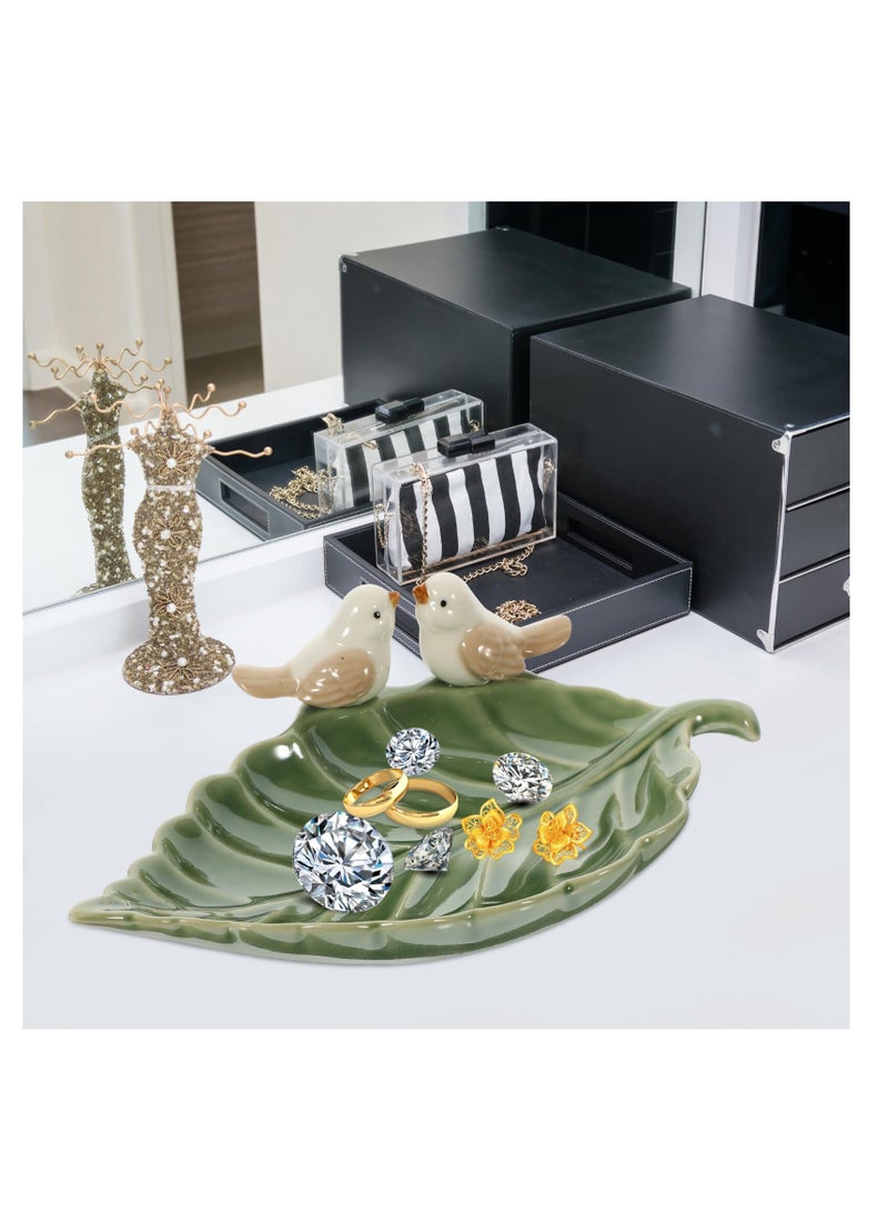 SOLARAE Decorative Tray Leaf Trinket Dish Ceramic Ring Dish Holder Bird Jewelry Dish Vintage Trinket Tray Key Coin Holder Candy Bowl Boho Aesthetic Room Decor for Bracelets Earrings Rings - Image 5