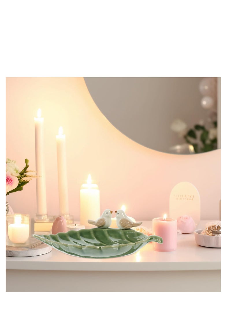 SOLARAE Decorative Tray Leaf Trinket Dish Ceramic Ring Dish Holder Bird Jewelry Dish Vintage Trinket Tray Key Coin Holder Candy Bowl Boho Aesthetic Room Decor for Bracelets Earrings Rings - Image 2