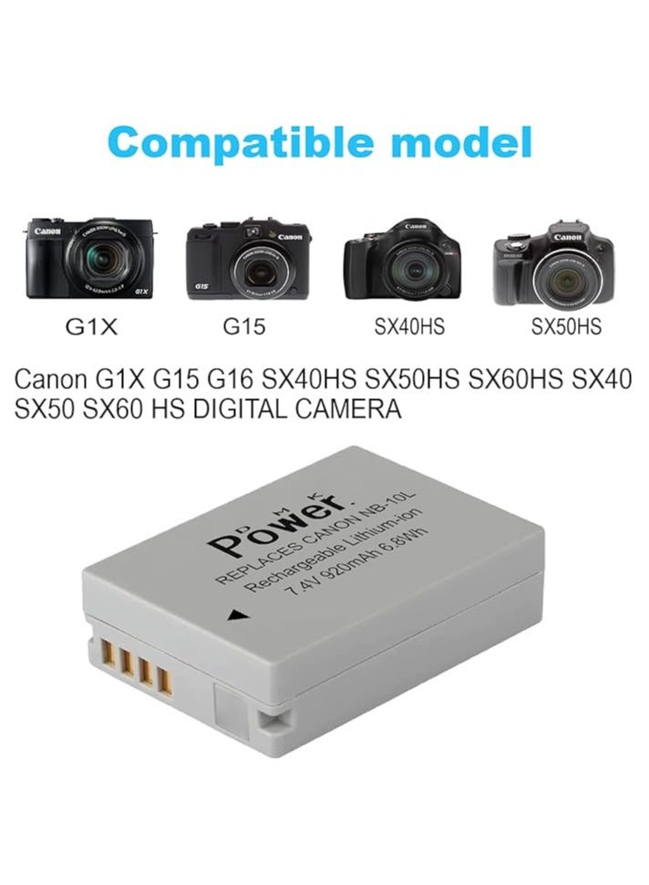 DMK Power DMK Power 2 x NB-10L Battery and 1 x TC600E Battery Charger Compatible with Canon PowerShot G1 X, G3-X, G15, G16, SX40 HS, SX50 HS, SX60 HS Digital Camera - Image 2