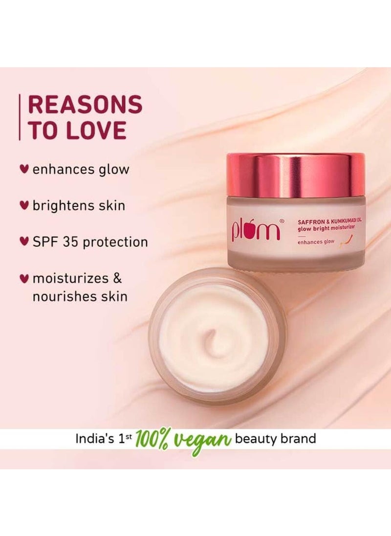 Plum - Plum Saffron & Kumkumadi Oil Glow Bright Moisturizer with SPF 35 Brightens Skin & Enhances Glow Fights Dark Spots & Dull Skin UVA & UVB Protection For All Skin Types 100% Vegan 50 g - Image 1
